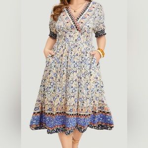 NWT BloomChic Bandana Print Shirred Puff Sleeve Dress Women’s US 14-16